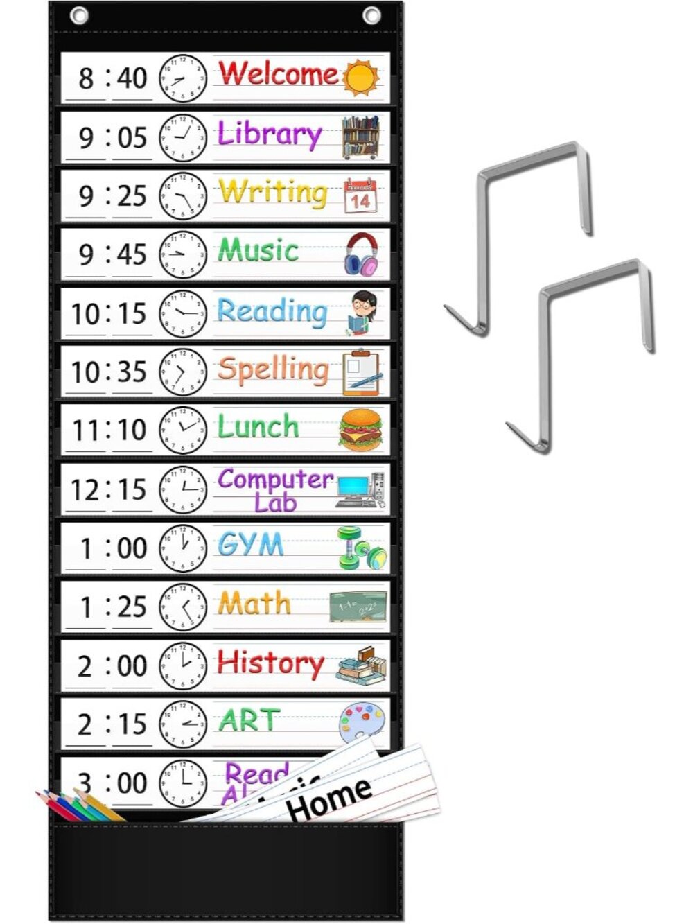 Daily Schedule Pocket Chart — 13+1 Pocket Visual Schedule for Kids, Includes 18